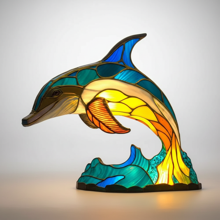 Stained glass bird table lamp, nature-inspired animal motif, charming accent