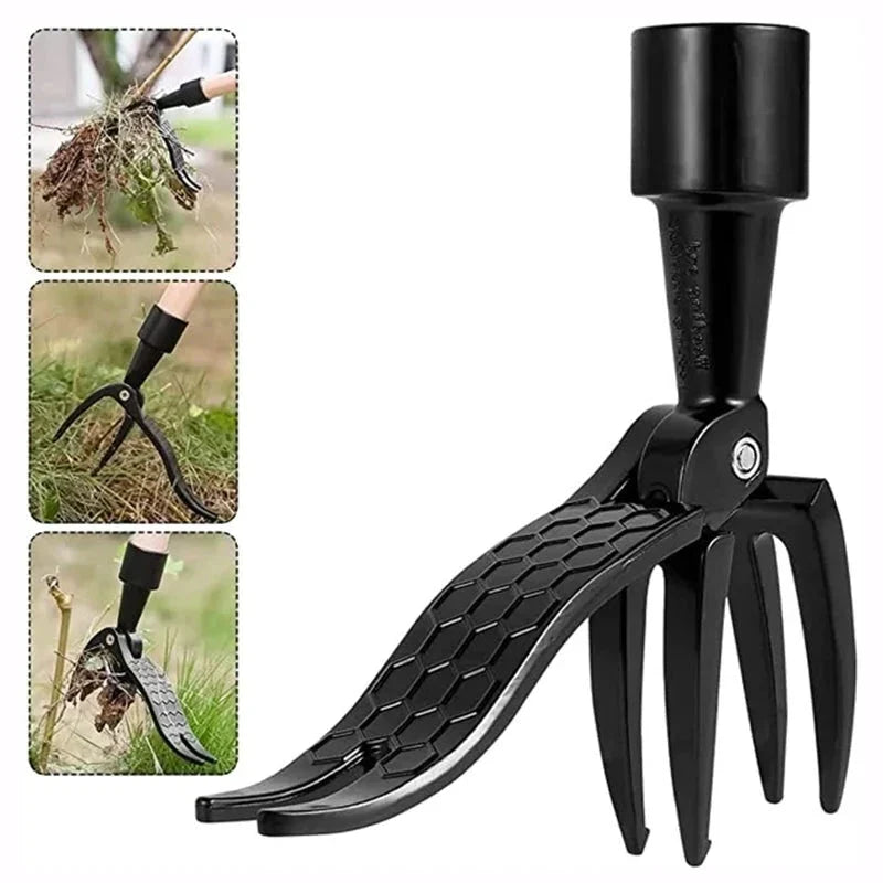 Stainless steel adjustable long handle weed puller for efficient garden root removal. Durable manual lawn care tool.
