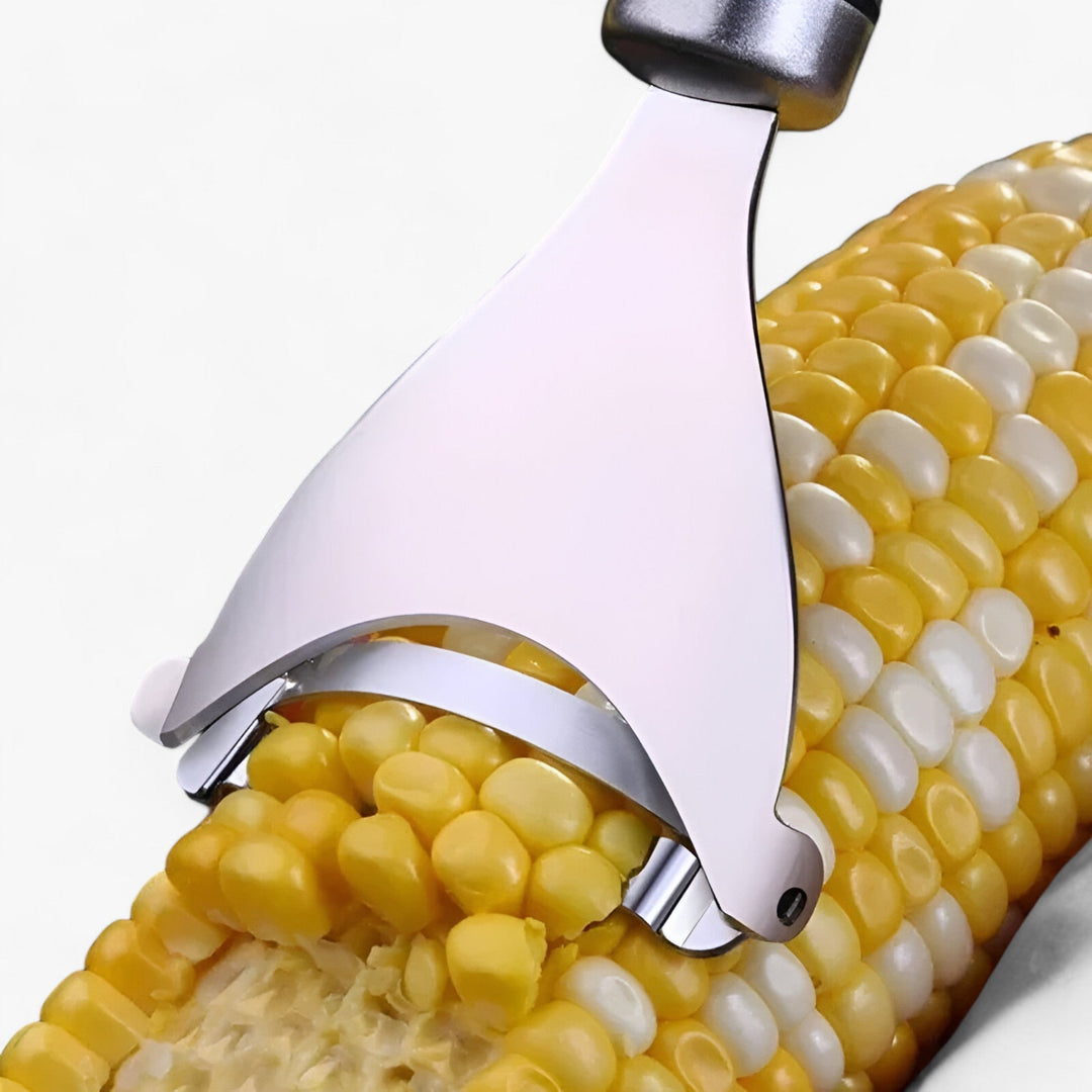 Stainless steel corn cob peeler: Ergonomic kitchen tool for quick corn stripping & easy meal prep.