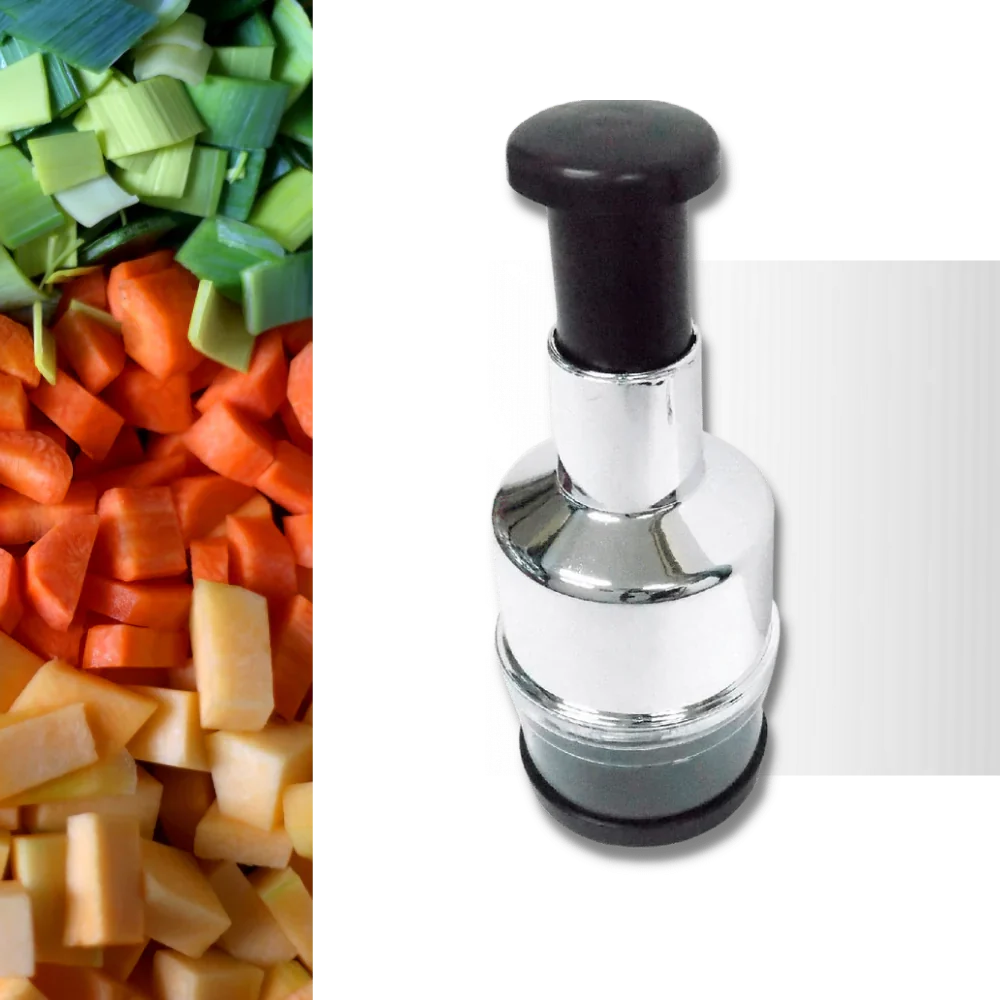 Durable stainless steel manual garlic chopper & vegetable mincer. Essential kitchen tool for food prep.