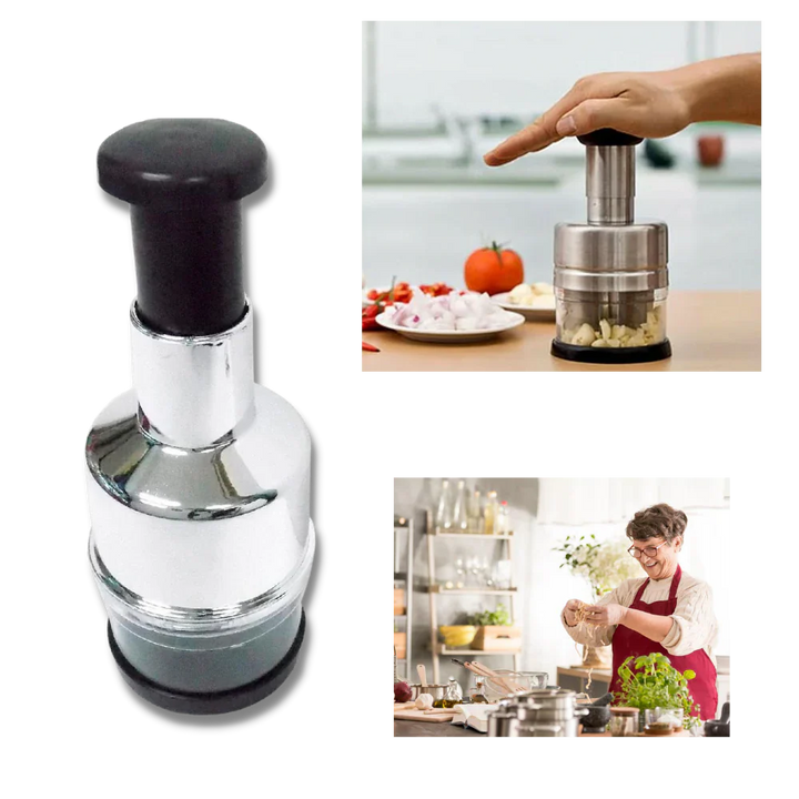 Ergonomic design stainless steel vegetable mincer & garlic chopper, a smart kitchen gadget for food prep.