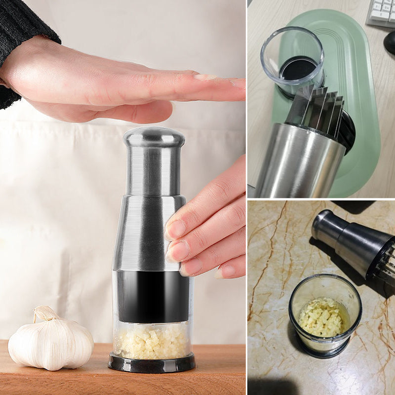 Smart kitchen gadget: a high-quality stainless steel garlic press for fast food prep.