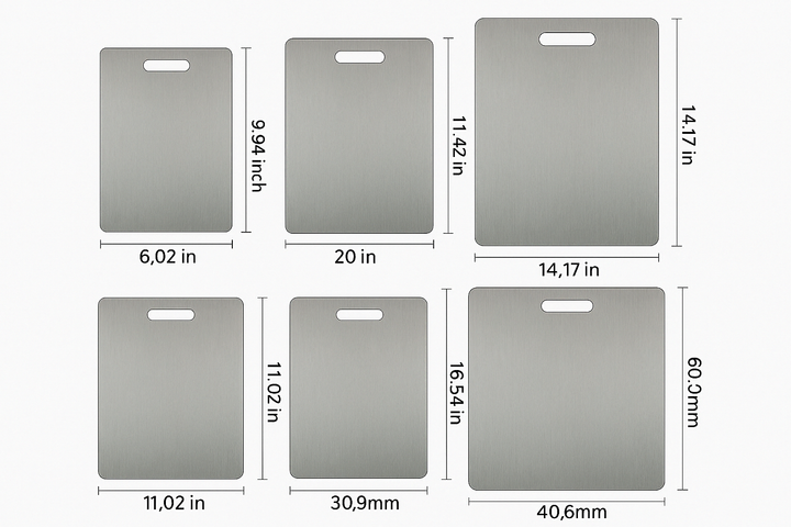 ChefGuard stainless steel cutting board, knife-friendly & unbreakable. Perfect for busy kitchen food preparation.