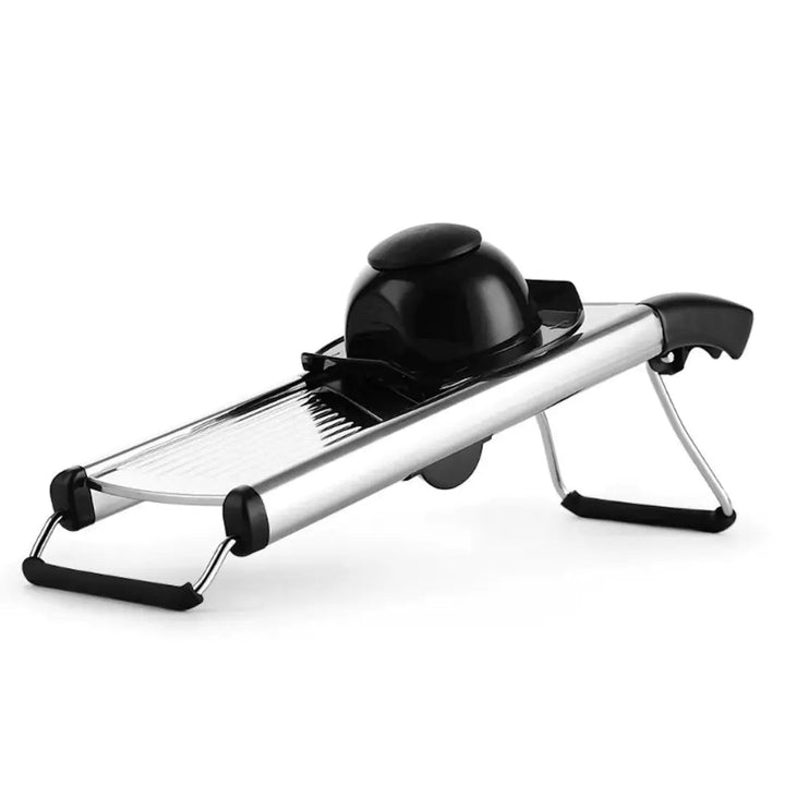 Effortless food prep with this stainless steel mandoline slicer. Adjustable kitchen tool for uniform veggie cuts.