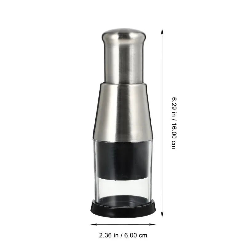 Manual stainless steel chopper, designed for effortless and safe vegetable preparation.