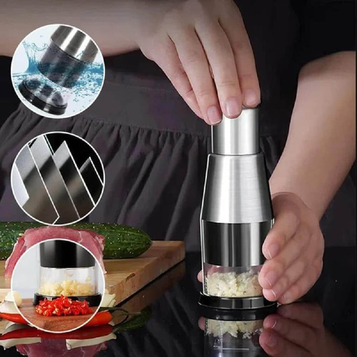 Durable stainless steel ChefChop Pro vegetable chopper, ideal for easy kitchen food prep.