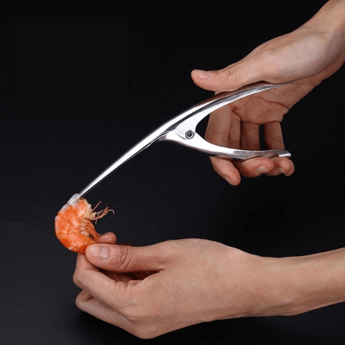 Durable stainless steel shrimp peeler, simplifying seafood prep and making shellfish cleaning a breeze, essential kitchenware.