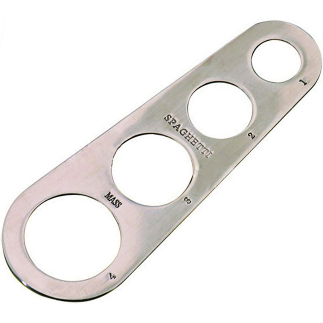 Stainless steel spaghetti measurer for accurate pasta portions. Durable kitchen tool for home cooking and food prep.