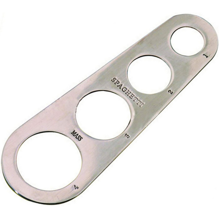 Stainless steel spaghetti measurer for accurate pasta portions. Durable kitchen tool for home cooking and food prep.
