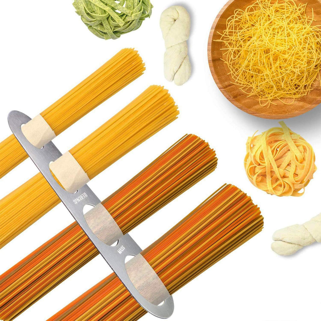 Easy-to-use stainless steel tool accurately measures spaghetti portions for perfect pasta every time. Essential cooking utensil.