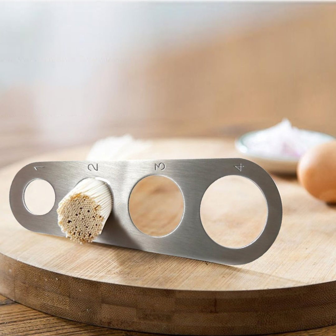 Achieve accurate pasta portions with this durable, easy-clean stainless steel spaghetti measurer. Essential kitchen tool for cooks.
