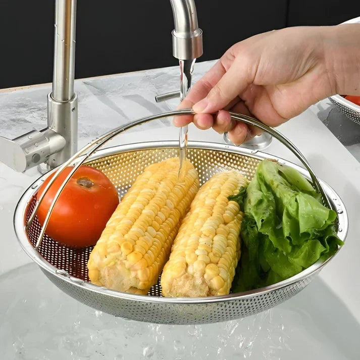 Essential stainless steel steamer basket for healthy food prep. Perfect kitchen tool for steaming veggies.