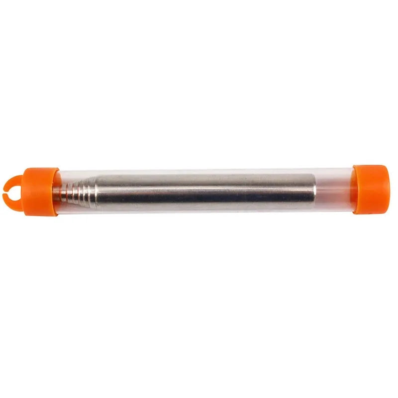 FireBoost survival blowpipe, a portable stainless steel tool for quick outdoor fire starting.