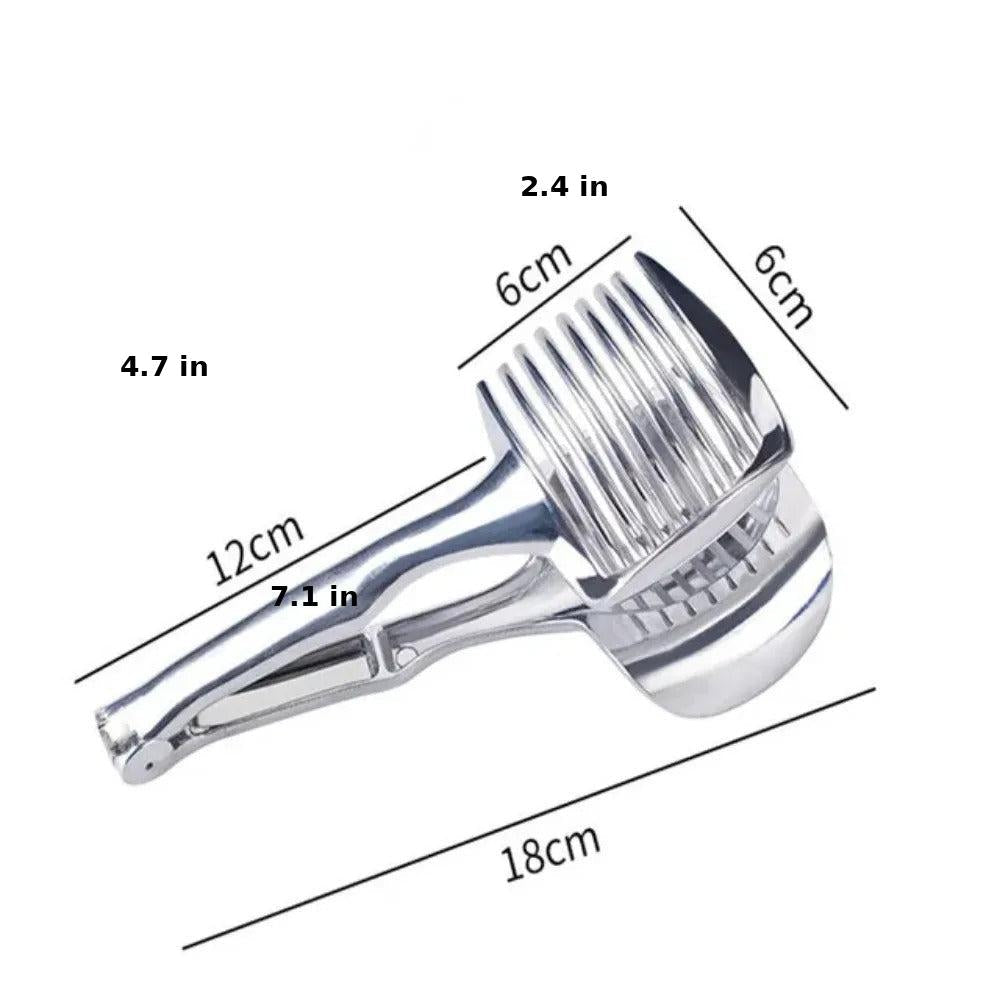SliceEase RVS vegetable slicer, a durable stainless steel kitchen tool for precise and efficient fruit cutting.