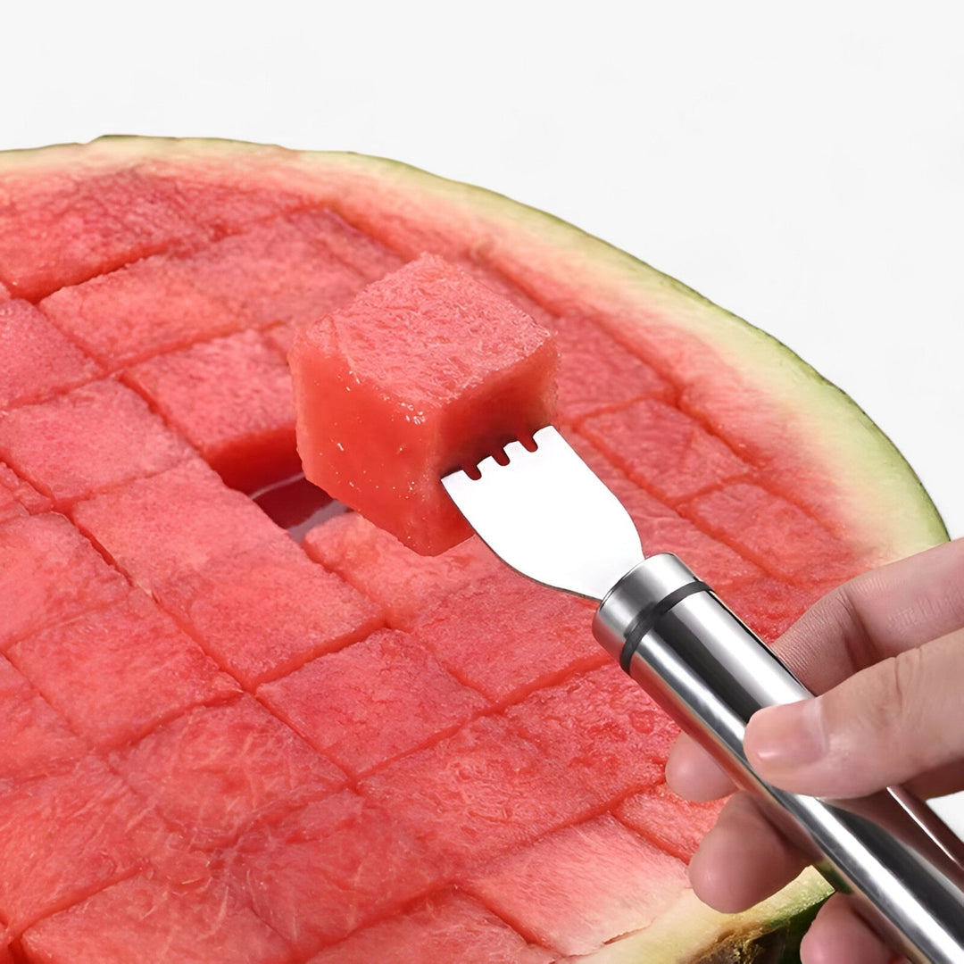 Ergonomic watermelon slicer kitchen tool for effortless fruit prep. Enjoy perfectly cut melon slices & easy serving.