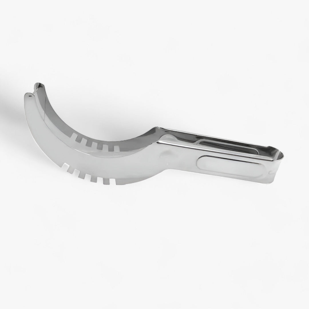 Sharp watermelon slicer tool for uniform fruit slices. Durable stainless steel design ensures easy cleanup after use.