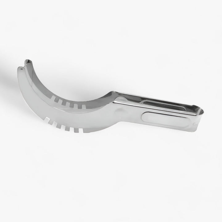 Sharp watermelon slicer tool for uniform fruit slices. Durable stainless steel design ensures easy cleanup after use.