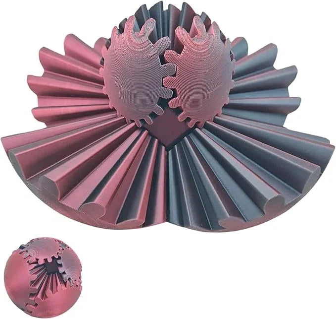 Interactive Steampunk Gear Ball Fidget Toy, a unique 3D printed desk gadget for anxiety & focus. Mechanical design.