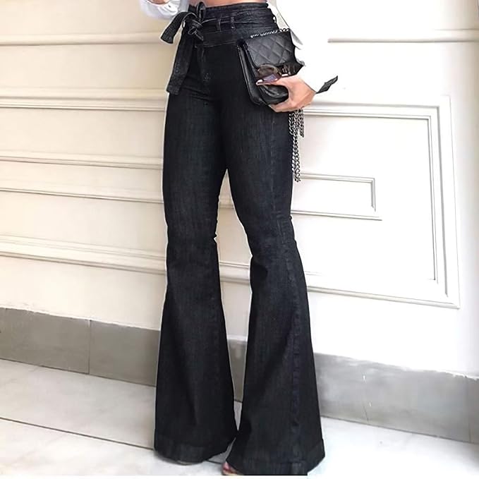 Stella high-waisted flared stretch denim jeans for women, vintage style bell bottom