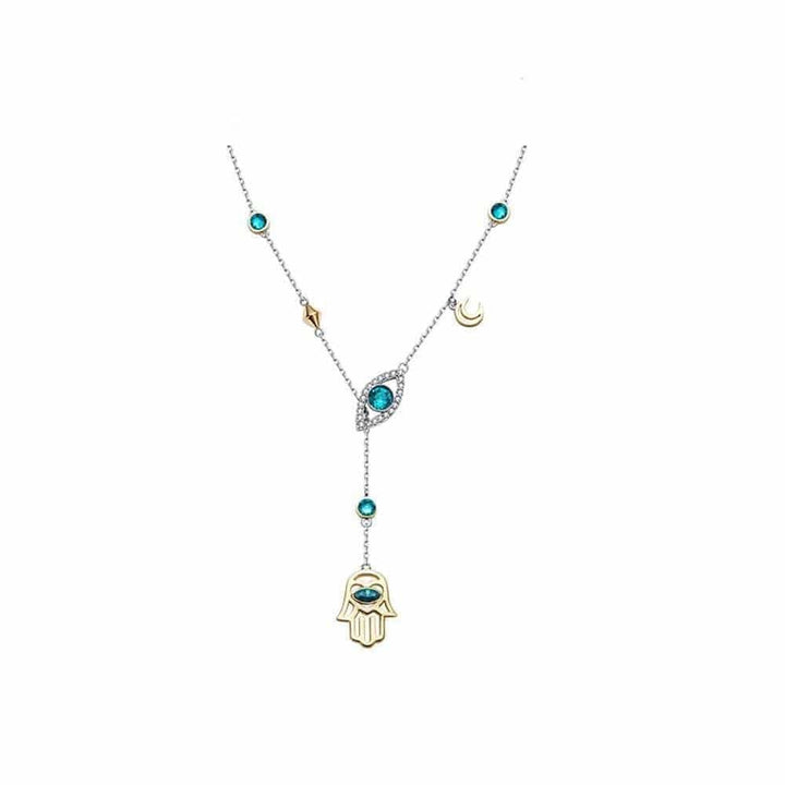 Beautiful women's sterling silver Hamsa crystal pendant necklace, an elegant gift for her.