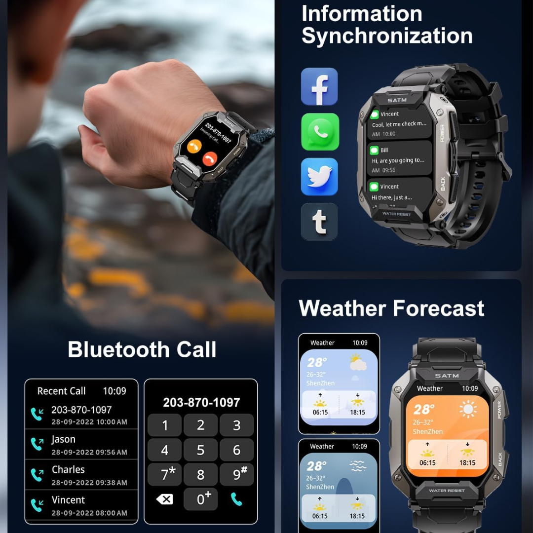 Rugged military watch on a wrist, showcasing its durable design and health tracking capabilities.