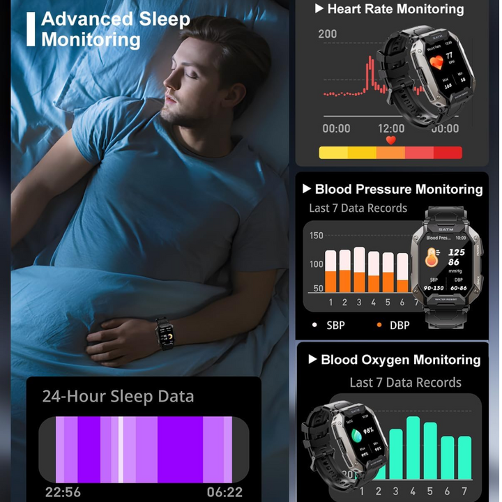 Steven tactical smartwatch with a bright display, perfect for fitness tracking and outdoor use.