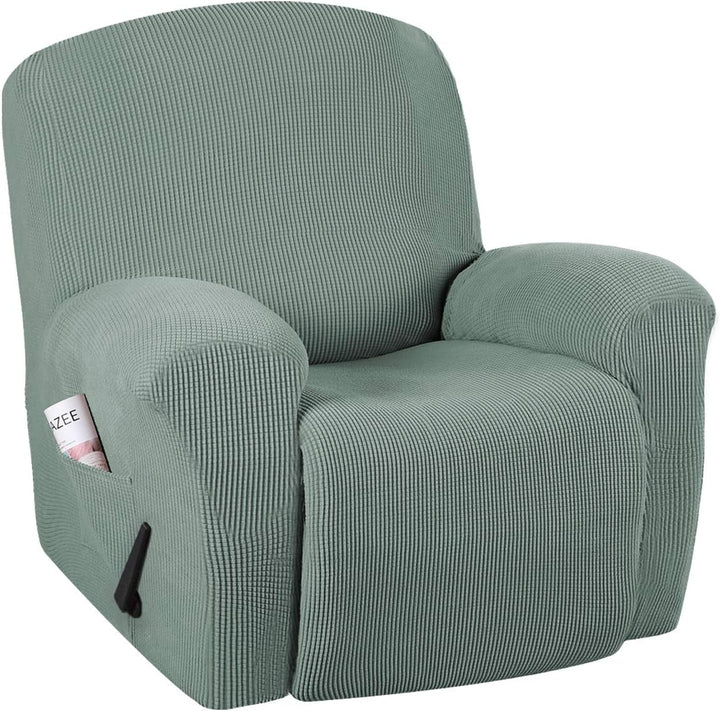 Elegant black stretch recliner slipcover, jacquard pattern design, enhancing sophisticated living room decor