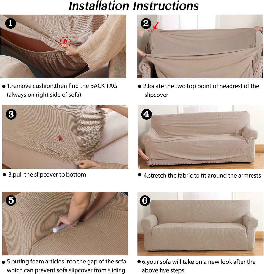 Two-piece stretch recliner slipcover, CoverFlex sofa protector in beige, easy care living room decor