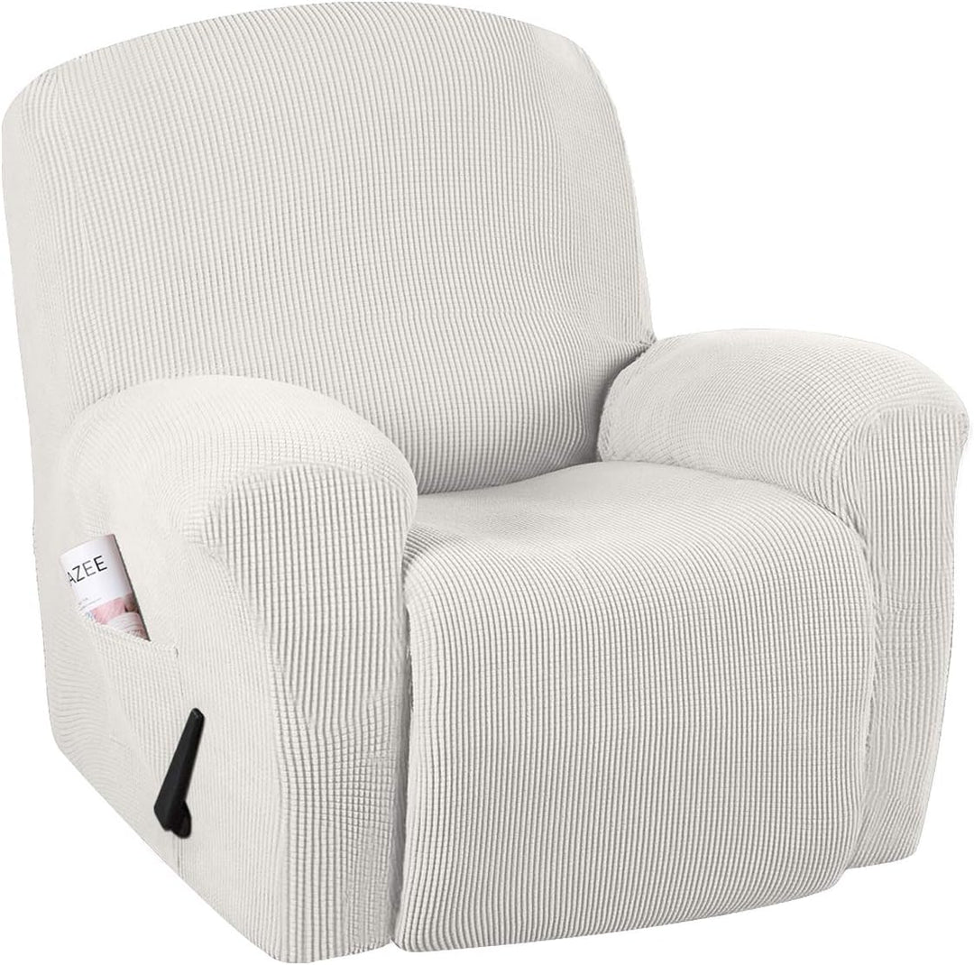 Grey stretch recliner slipcover on a modern recliner, durable jacquard fabric for daily use