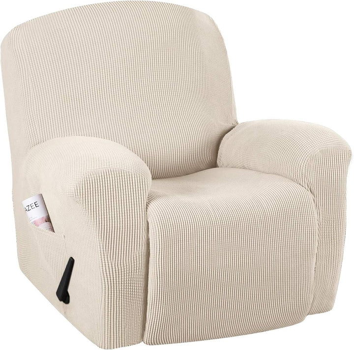Transforming an old recliner with a new CoverFlex stretch slipcover, before and after view for home improvement