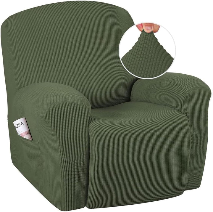 Stretch recliner cover in white, providing a fresh look and sofa protection for a cozy living room