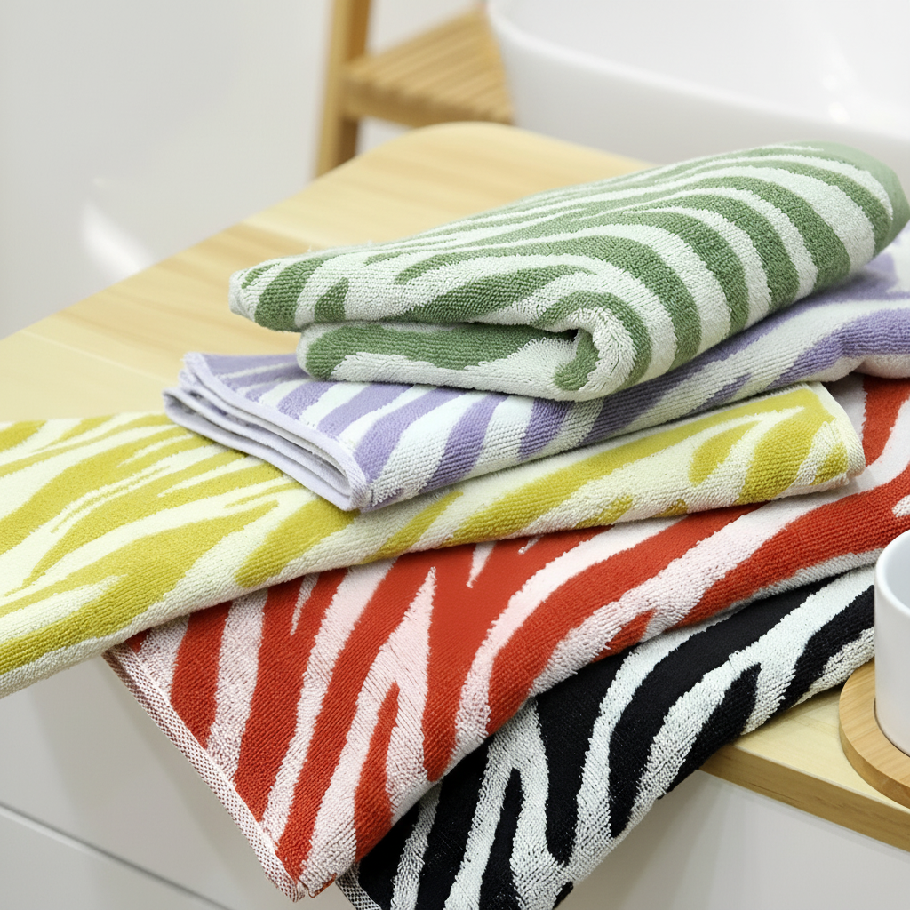 Striped cotton hand towel for bathroom with white and blue stripes, soft, absorbent