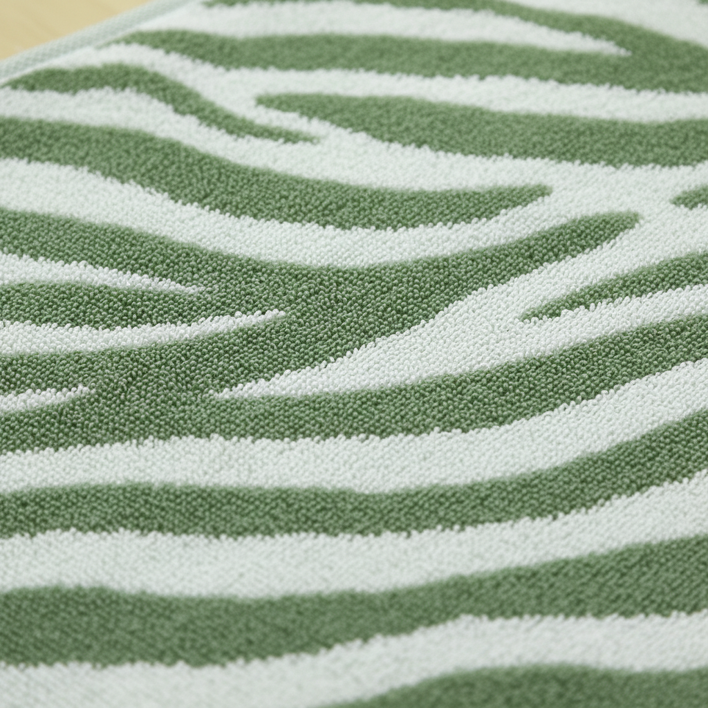 Folded striped cotton hand towel on a bathroom counter, modern decor, washable