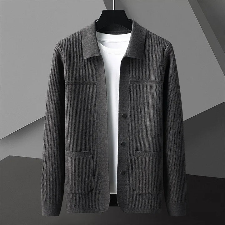 Black structured men's casual jacket. Versatile button-front outerwear, perfect for smart everyday layering.