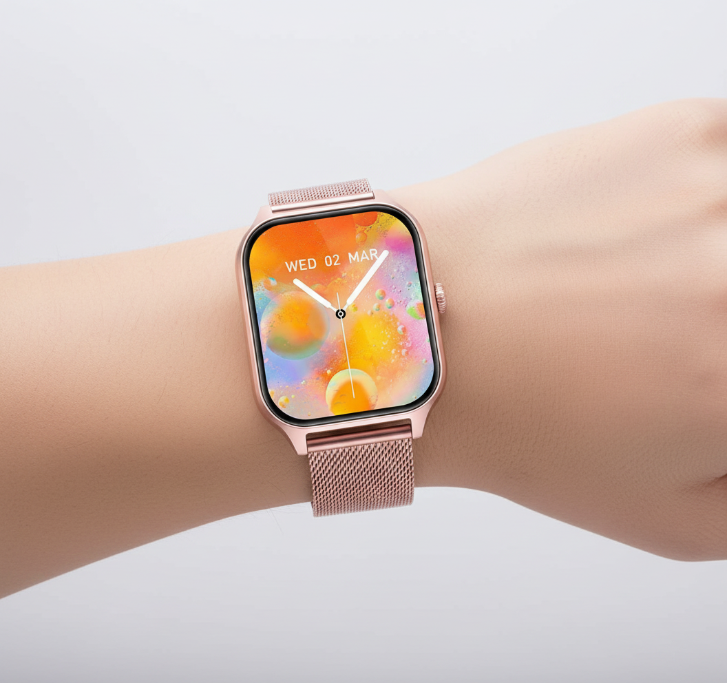 Unisex StyleTrack smartwatch displaying fitness data, activity tracker on digital screen.