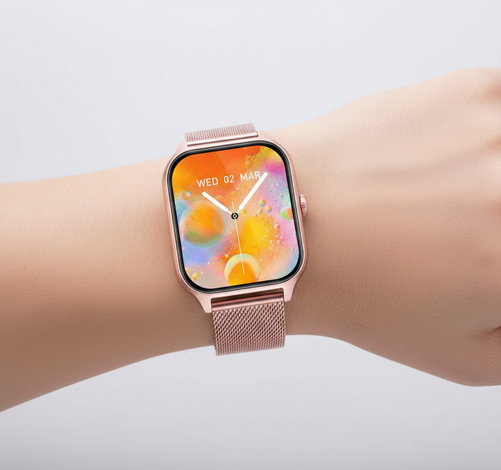 Unisex StyleTrack smartwatch displaying fitness data, activity tracker on digital screen.