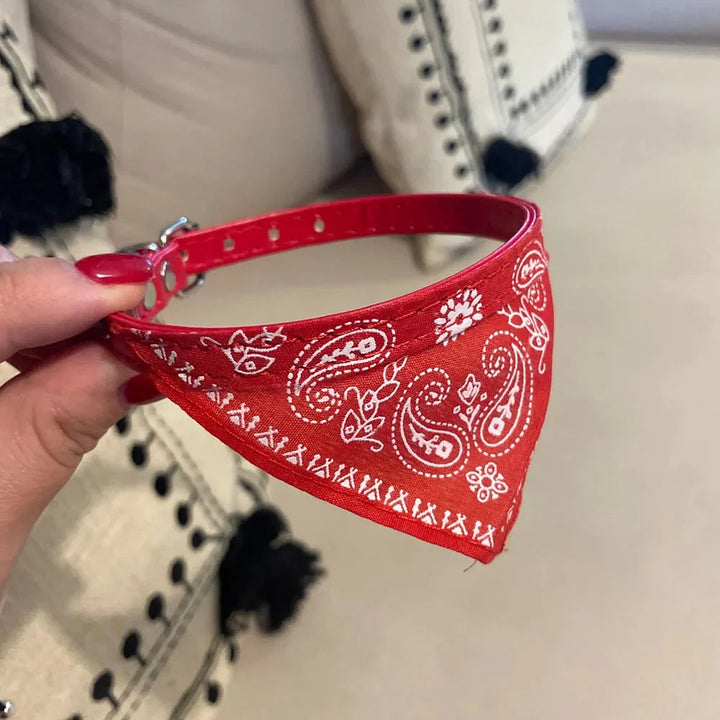 Soft, stylish adjustable cat bandana collar; a fashionable neck scarf and pet accessory for cats.
