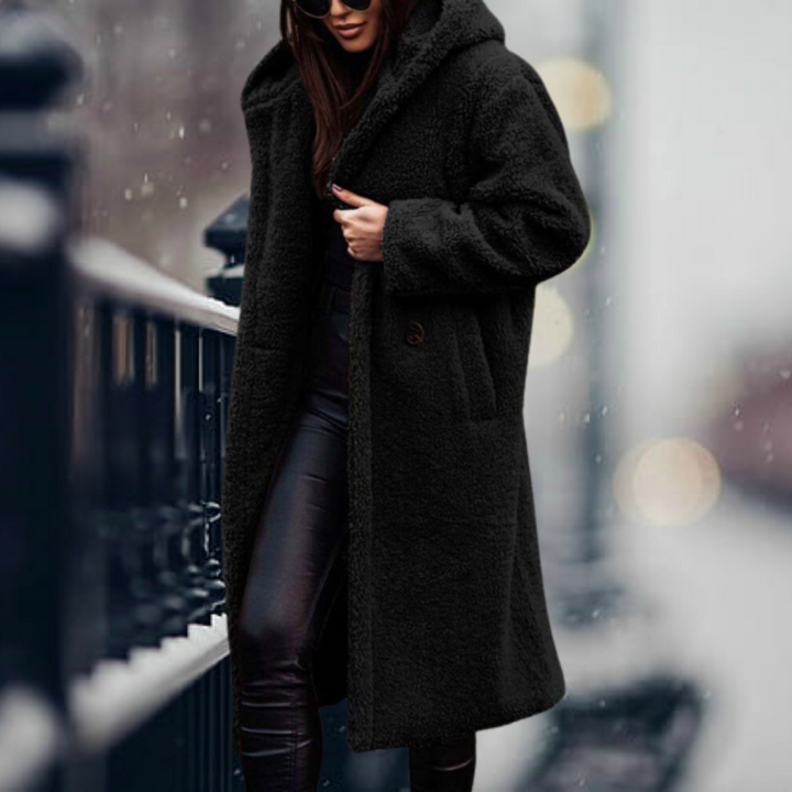 Stylish Amara women's long winter coat. Warm, comfortable outerwear for cold weather & daily fall fashion.