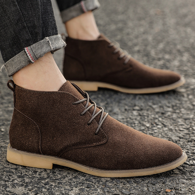 Comfortable brown men's Luca lace-up shoes, versatile elegant footwear in soft PU-suede for casual & dress.