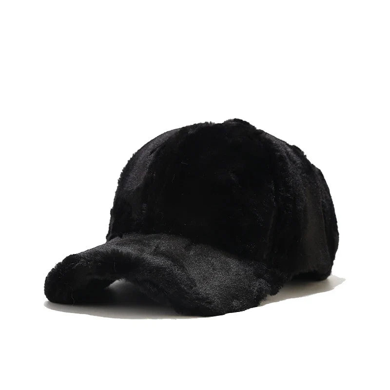 Warm brown faux fur winter cap for women. Plush and soft headwear, perfect cold weather accessory.