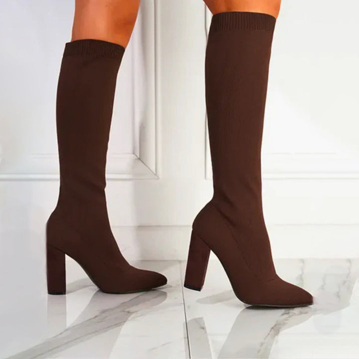 Elegant women's knee-high sock boots Sophia. Trendy & comfortable, perfect stylish footwear for fall & winter.