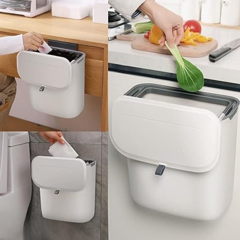 CleanMate modern compact white plastic kitchen trash can, ideal for efficient waste management in any home.