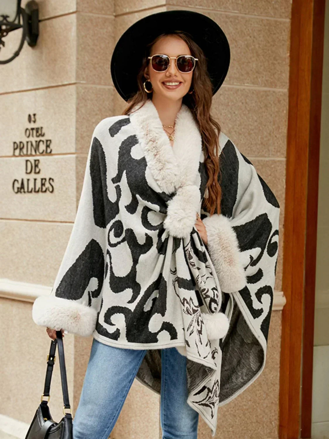 Stylish Elora women's winter poncho, elegant and warm outerwear for fall layering.