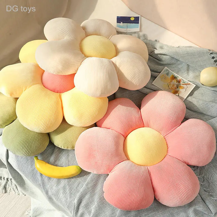 Plush flower seat cushion, comfortable home accent.