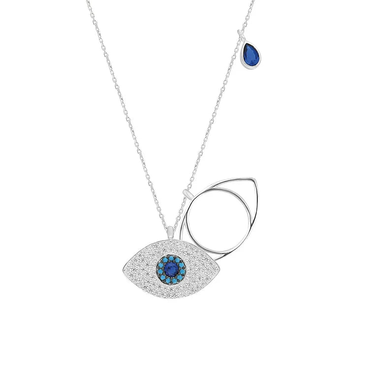 Stylish gold women's Evil Eye necklace, a delicate protection amulet & spiritual fashion accessory for her.