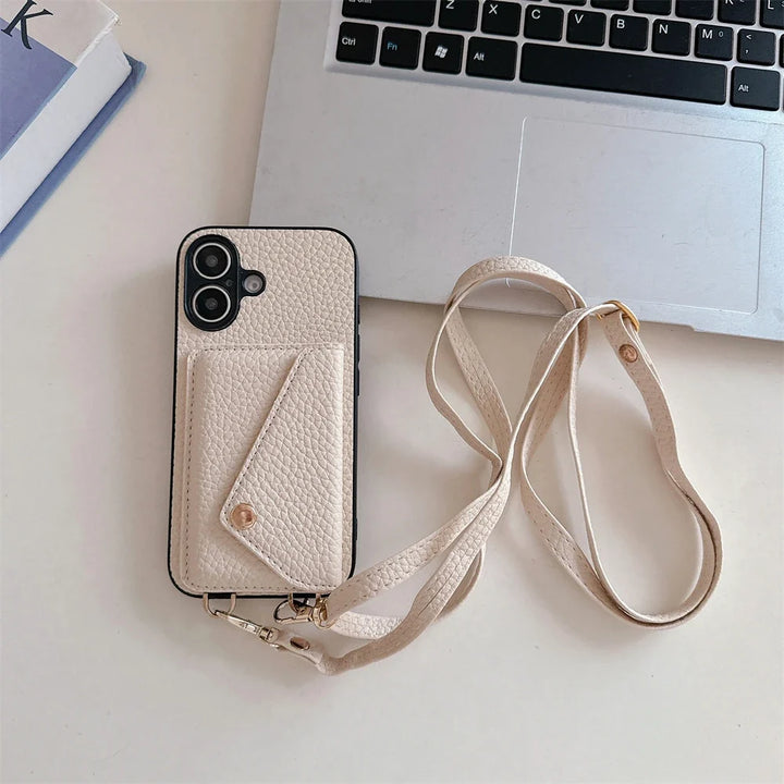 Protective iPhone wallet case with a versatile detachable strap, ideal for on-the-go organization.