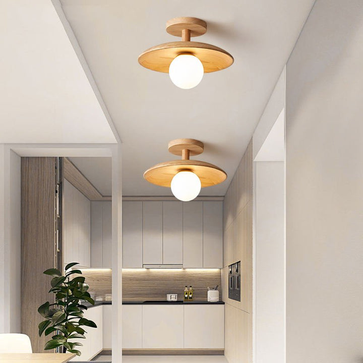 Zen-inspired wooden light fixture, a minimalist Japanese ceiling lamp for contemporary homes.
