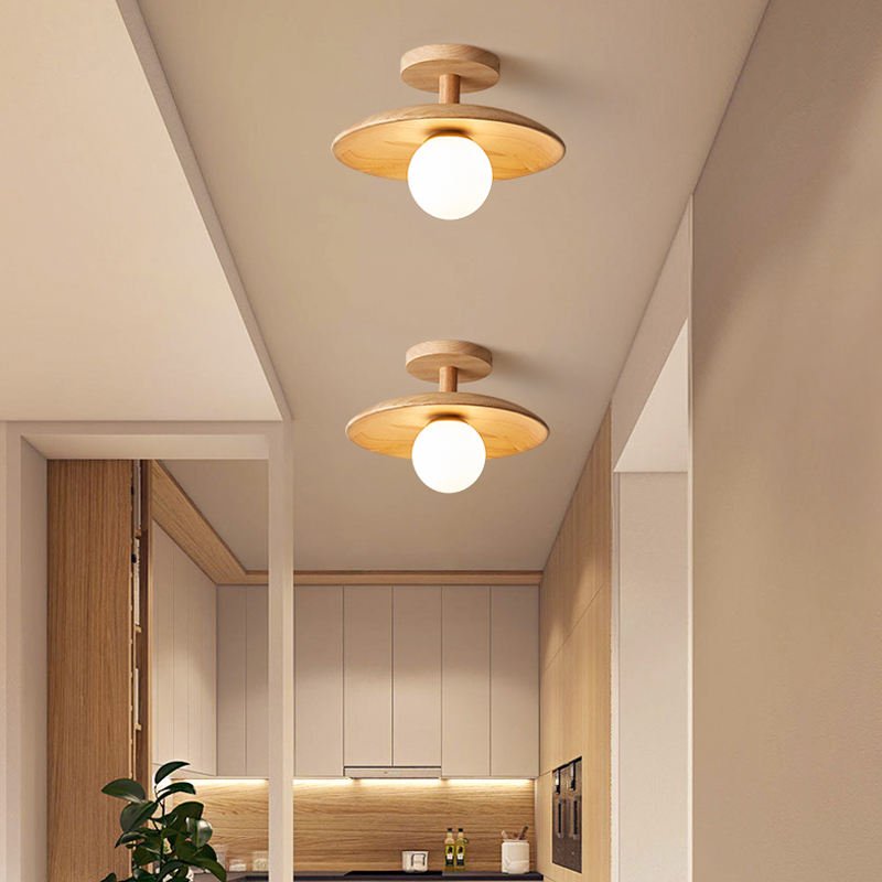 Elegant Japanese ceiling lamp with natural wood finish, perfect modern minimalist lighting.