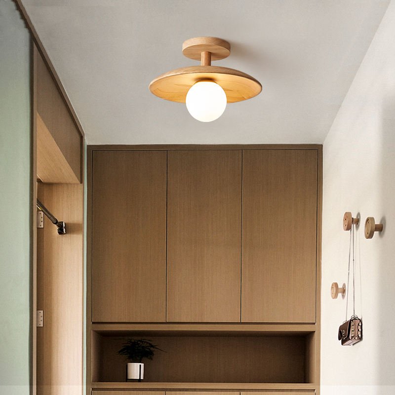 Natural wood Japanese ceiling lamp, a stylish minimalist light fixture for modern home decor.
