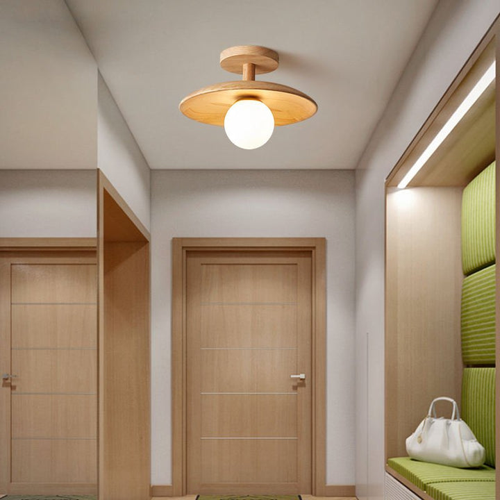 Wooden Japanese ceiling lamp, minimalist design bringing modern zen lighting to your home.